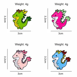 Set of four colorful dragon enamel pins with dimensions 3.2cm by 3cm for daily decoration