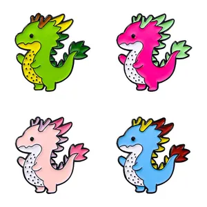 Set of four cute cartoon dragon fruit enamel pins with vibrant colors for clothing decor