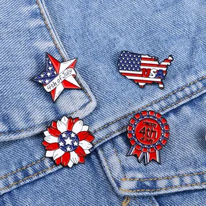 Patriotic USA Flag Enamel Pins Independence Day July 4th Brooch Alloy Star Map Sunflower Badge For Clothing Backpack Decoration