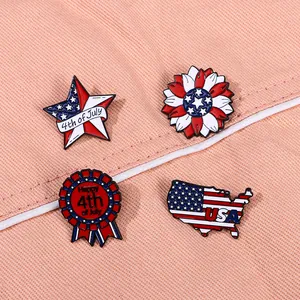 Set of four 4th of July USA flag enamel pins including star and sunflower shapes