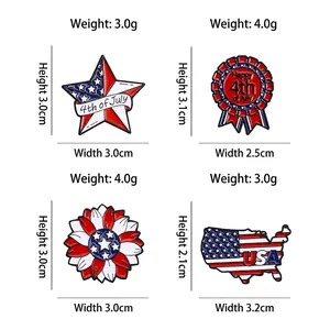 Set of four USA flag enamel pins with star and map shapes, 3cm size for Independence Day