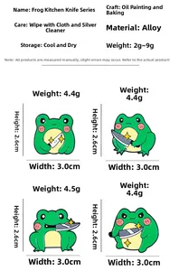 Detail of alloy frog enamel pin measuring 3.0cm by 2.6cm with 4.5g weight specifications
