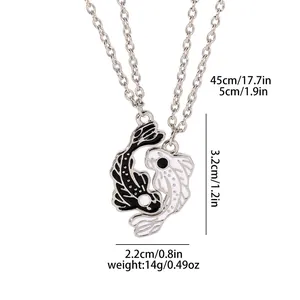 Detailed dimension guide for yin yang koi fish pendant necklaces with 45+5cm chain length