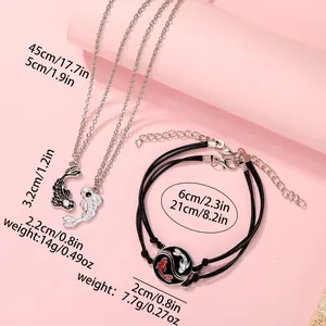 Tai Chi Yin Yang koi fish jewelry set with necklaces and woven bracelets for couples