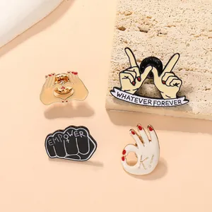 Fashion Enamel Hand Gesture Brooches Whatever Forever Empower OK Heart Shape Alloy Lapel Pins For Clothing Backpack Jewelry Gift