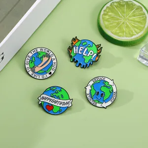Cartoon Earth Protection Enamel Brooch Pin Set Alloy Drip Oil Badge Happy Earth Day Help Reduce Recycle Reuse Jewelry