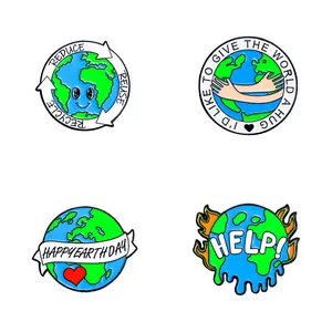 Eco-friendly enamel pins set featuring Earth Day slogans and recycle symbols