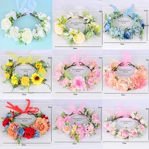 Collezione di corone di fiori finti con nastri per matrimoni e festival all'aperto