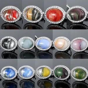 Boutons de Manchette Homme Vintage Ovales en Alliage Avec Bordure en Strass Verre Coloré Motif Marbre Accessoires Chemise