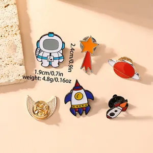 Detail showing dimensions and weight of space theme enamel astronaut pin set