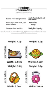 Spécifications de taille et poids pour épinglettes émaillées pizza et burger en alliage