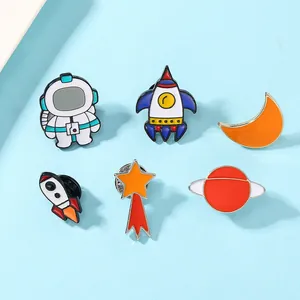 Cartoon Astronaut Space Enamel Pin Alloy Rocket Planet Moon Star Brooch Badges For Backpack Clothing Decoration Accessories Gift