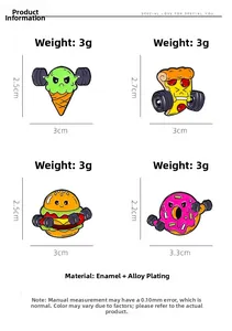 Spécifications de taille pour les épinglettes émaillées de nourriture de fitness avec haltères