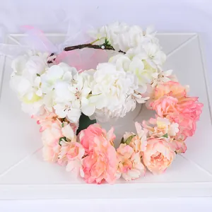 Lot de couronnes de fleurs artificielles avec fleurs en tissu et rubans en soie