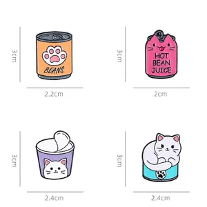 Pins émaillés chat blanc dans des boîtes de conserve avec dimensions du produit