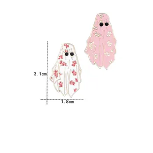 Detailed size view of ghost enamel brooches with cool sunglasses and floral patterns
