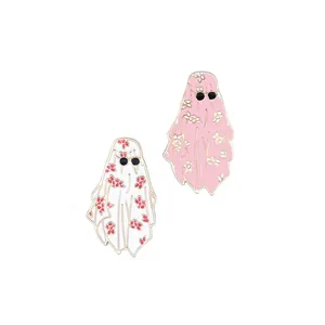 Creative ghost enamel brooches set with floral patterns and stylish black sunglasses