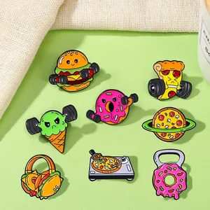 Pins en Émail Rigolos Nourriture Fitness Dessin Animé Broches Créatives Burger Pizza Donut Alliage de Zinc Badge en Métal pour Sac à Dos Vêtements Accessoire