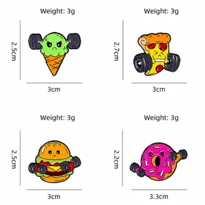 Lot de pin's émaillés nourriture cartoon avec burger pizza et donuts d'haltérophilie