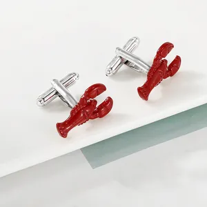 Red Lobster Animal Shaped Alloy Enamel Cufflinks For Men French Shirt Business Wedding Party Creative Jewelry Accessories
