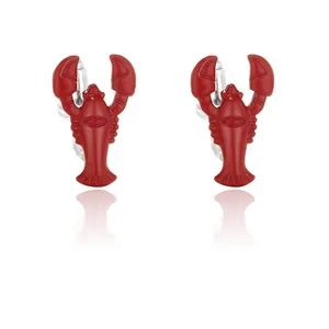 Creative red lobster cufflinks in polished alloy with silver base for French shirts