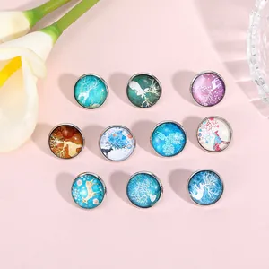 Lot de 10 cabochons ronds en verre aux motifs d'élan avec base en métal pour broche