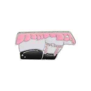 Irregular enamel pin featuring feminine pink dress and heart details on silver alloy