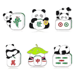 Cute Cartoon Panda Mahjong Enamel Brooch Pin Zinc Alloy Animal Fortune Wealth Mahjong Tile Badge For Bag Clothes Jewelry
