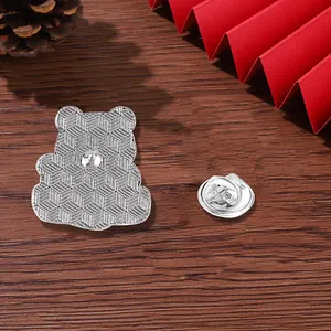 Silver panda enamel pin back view with textured zinc alloy surface and butterfly clutch