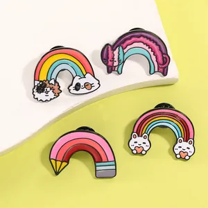Set of four cute cartoon cat and rainbow enamel pins made of durable zinc alloy