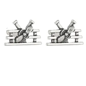 Silver industrial propeller and grille cufflinks for men's formal business suits