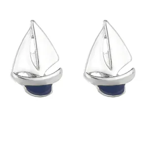 Elegant white enamel sailboat cufflinks in silver finish for men's formal shirts