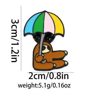 Detailed size chart showing the 3cm height and 2cm width of the sloths alloy brooch
