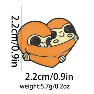 Cute brown enamel sloth heart brooch with size measurements 2.2cm and weight 5.7g