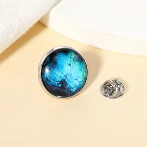 Creative Galaxy nebula glass dome brooch pin with silver metal base and butterfly clutch