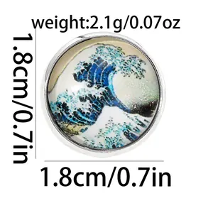 Broche La Grande Vague de Kanagawa, diamètre de 1,8cm et poids léger de 2,1g