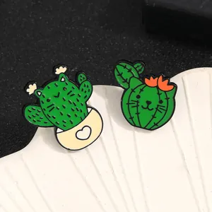 Creative cartoon cat cactus enamel pins set for denim jackets and bags styling