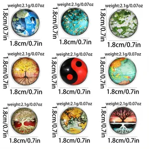 Set di 9 ciondoli cabochon in vetro vintage con motivi albero della vita e mappe