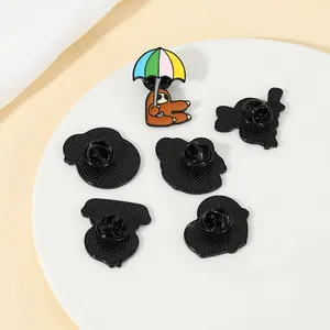 Creative brown sloth with rainbow umbrella enamel pin for women bag accessories