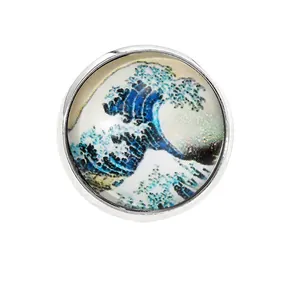 Broche badge artistique Grande Vague de Kanagawa avec dôme en verre pour chemises
