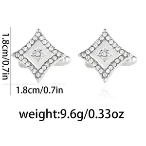 Rhombus cufflink pair with clear rhinestones measuring 1.8cm and weighing 9.6g