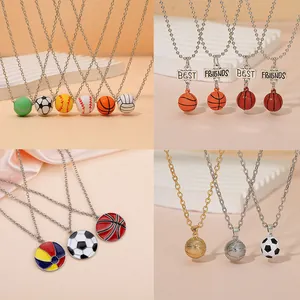 Collier Pendentif Sportif en Alliage Forme de Ballon de Football Basketball Baseball Best Friends Emaille Charm Bijoux d'Amitié Unisexe Cadeau