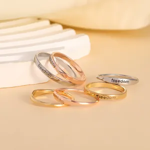 Minimalistischer Kupfer Wort Ring Graviert Für Damen Gold Silber Roségold Forever Love Freedom Youth LGBTQ Modeschmuck