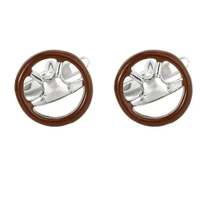 Boutons de manchette volant vintage en argent et marron pour costume d'homme