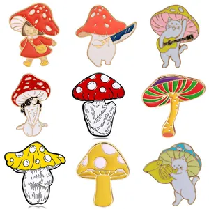 Broche en Émail Champignon Dessin Animé Chat Mignon Fille Champignon Personnalisée Badge en Alliage Bijoux de Vêtements Cadeau