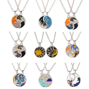 Neuf styles de colliers avec pendentif Tai Chi Yin Yang, motifs soleil, lune et nature