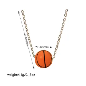 Détails du collier pendentif basket-ball avec mesures de diamètre et poids inclus