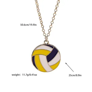 Détail du collier pendentif volleyball avec mesures et spécifications de poids