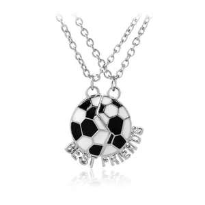 Collier puzzle Best Friends football avec pendentifs en émail noir et blanc