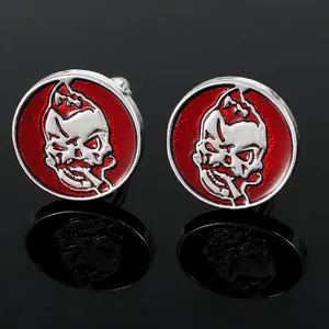 Boutons de Manchette Homme Punk Crâne en Émail Rouge Alliage Argent Rond Chemise Accessoires de Bijoux pour Business Fête Banquet